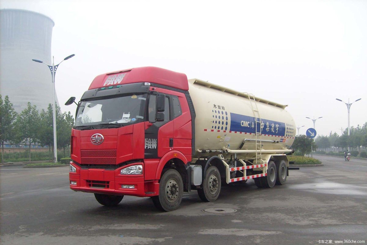 青岛解放 J6 350马力 8X4 粉粒物料车(中集牌)