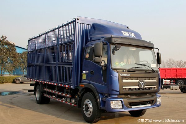 福田 瑞沃中卡 160马力 4X2 6.7米排半仓栅式载货车(BJ5165CCY-4)