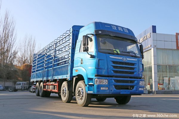青岛解放 途V重卡 350马力 8X4 9.5米仓栅式载货车(CA5313CCYP2K2L7T4E5A80-1)